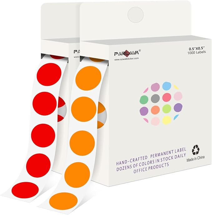 PARLAIM 1/2" Circle Dot Stickers 2 Rolls Pack 2000 Color Coded Labels for Home Commerce Business, Orange + Red