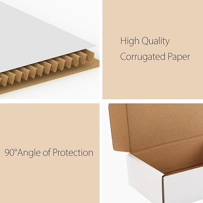 RLAVBL 30 Pack 6x4x2 Shipping Boxes, White Corrugated Cardboard Mailer Box for Packing Mailing Small Business