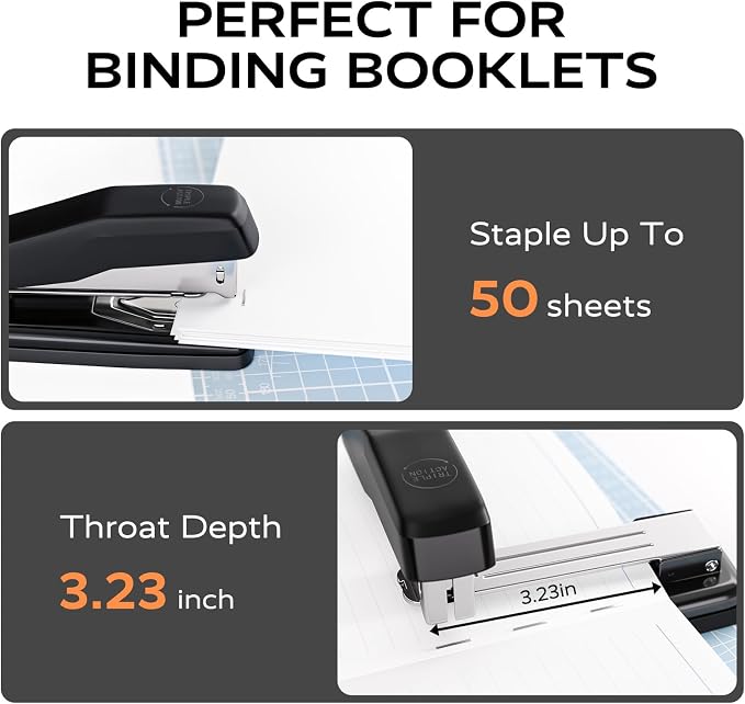 Marsrock Desktop Stapler, Swing-Arm Swivel Stapler, 50 Sheet Capacity, 2000 Staples and Staple Remover, Rotatable Heavy Duty Staplers for Office, Home, Classroom, Booklet, Book Binding,Black