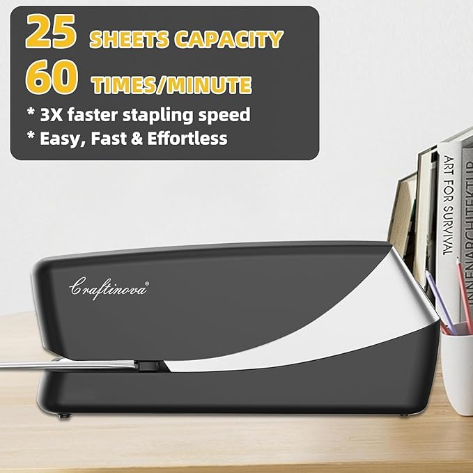 Electric Stapler, Automatic Stapler, Include 2000 Staples and 1 Staple Remover, Heavy Duty, Store 210 Staples，AC or Battery Powered, 25 Sheet Capacity
