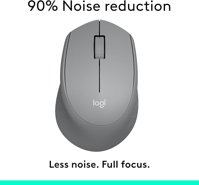Logitech M330 Silent Wireless Mouse, 2.4GHz with USB Receiver, Optical Tracking, Quiet & Lightweight, Long Battery Life, for PC, Mac, Laptop, Chromebook - Grey