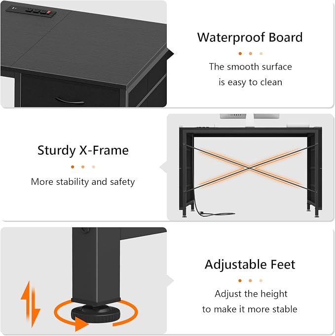 60 Inch Computer Desk with 8 Drawers for Home Office, Bedroom, Living Room | Home Office Desk with Power Outlets, Work Study Gaming Desk with 8 Fabric Drawers, White