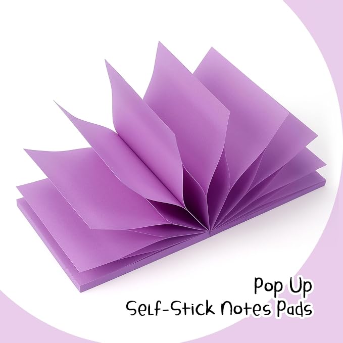 Sticky Notes 3x3 Pop Up with Bright Colors (Purple), 4 Pads 90 Sheets/Pad | Bright Purple Pop Up Self-Stick Notes Pads, 360 Sheets Total, Perfect for Daily Reminders, Study Notes, and Office Memos