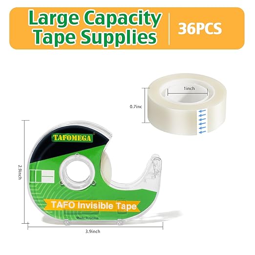 Invisible Clear Tape Bulk Rolls,36 Packs Gift Wrapping Tape for School Office Craft Job with Dispenser Frosted Writable-7/10 X 1000 Inches