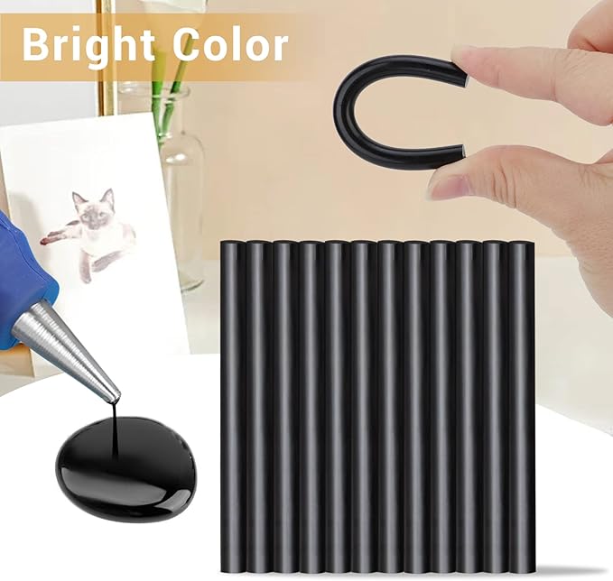 Manarty Black Hot Glue Stick, 48 PCS 0.27" Dia x 4" Long Mini Hot Melt Glue Sticks Colored, Adhesive EVA Glue Sticks for Sealing Repairing Stamp DIY Art Handmade Car Craft Decoration Office Project