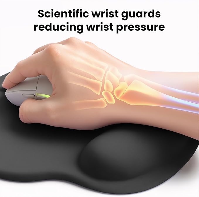 Mouse pad with Wrist Rest,Relieving Pain Memory Foam Computer pad, Ergonomic Desktop Mouse, Silicone Material Mouse pad, with Non-Slip PU Base (Black)