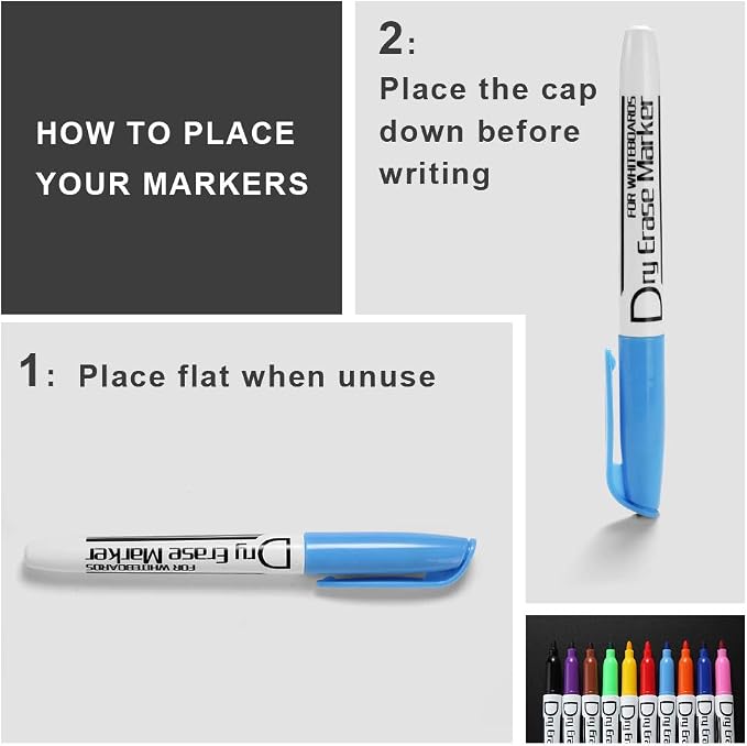 Volcanics Dry Erase Markers Low Odor Fine Whiteboard Markers Thin Box of 12, 10 Colors (Pack of 2)
