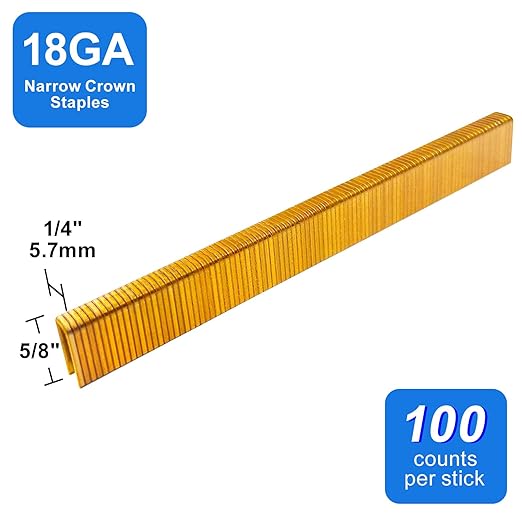 18 Gauge 1/4" Narrow Crown Staples, Galvanized Upholstery Staples for 18 GA Pneumatic or Electric Stapler or Staple Gun (5/8"-3000 PCS)