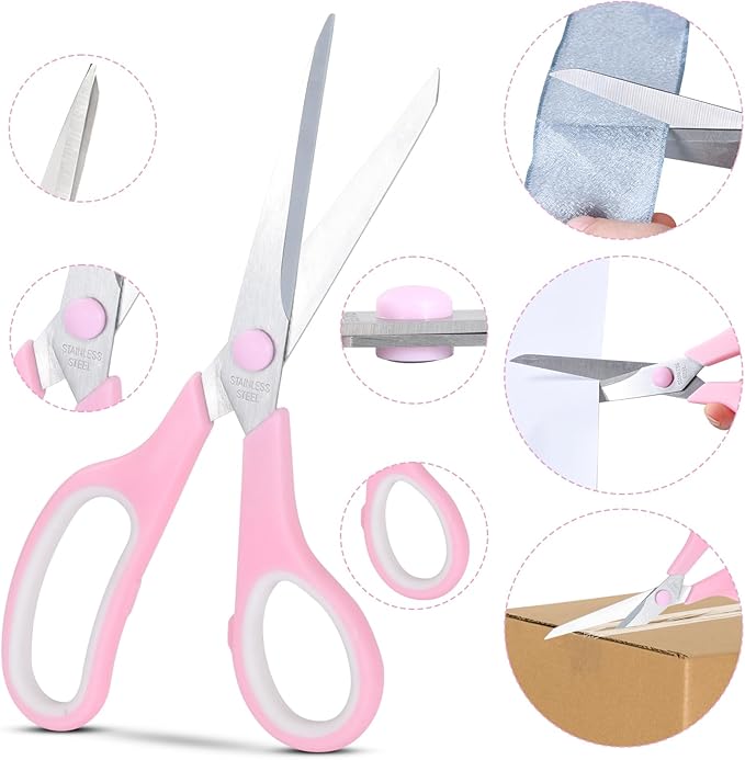 Pink Scissors, 7.5" All Purpose Scissor for Office and Home, Stainless Steel Craft Sewing Fabric Shears with Comfort Grip, Right/Left Handed (2 Pack)