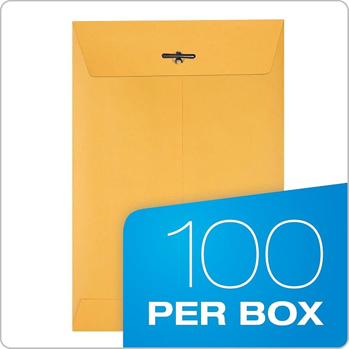 Quality Park Clasp Envelopes, 6.5 x 9.5 Inch Brown Kraft Catalog Envelopes, for Mailing Small Business Papers, Gummed Closure, Box of 100 (QUA37863)