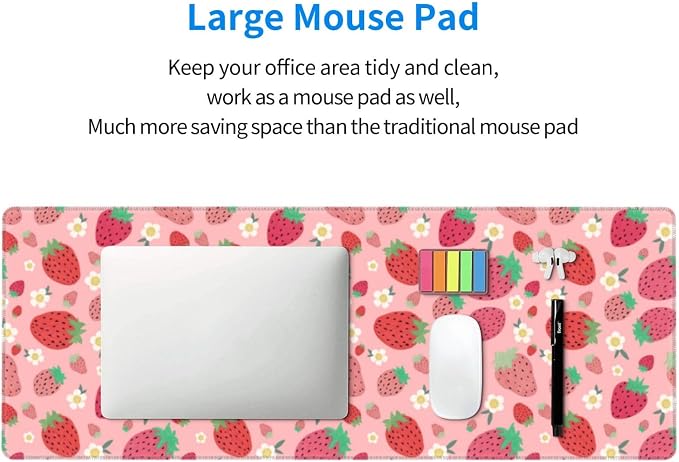 Strawberry Mouse Pad XL Large Mousepad Non Slip Rubber Base Desk Mat for Laptop Computer Gaming 31.5" X 12"