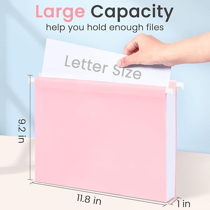 Sooez Tear-Resistant Plastic Hanging File Folders Letter Size, 12 Count File Organizer Suitable for File Cabinet Filing Cabinets, 1/6-cut Adjustable Tabs for Office, School, Pastels Colors, Blue