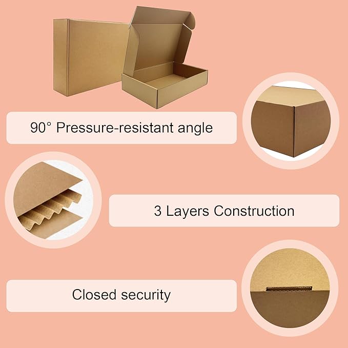 14 x9 x 3 inch Shipping Boxes Set of 20， Brown Corrugated Cardboard Box Mailer Boxes for Packaging Small Business Shipping，Mailing Boxes Bulk for Birthday Wedding Party Book Literature Gift Giving