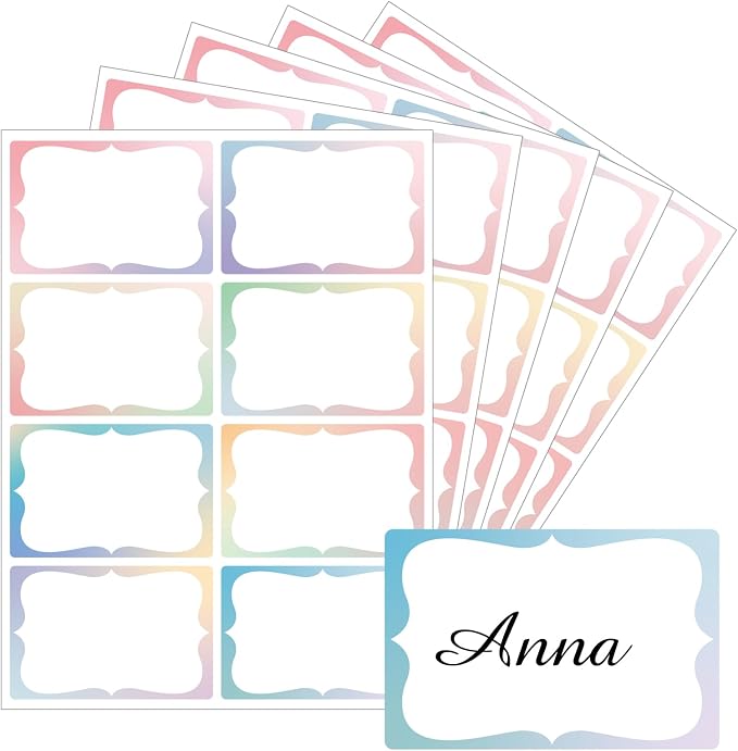 Starboling Gradient Color Plain Stickers, 200 Pcs, 3"x2" Border - Office, School & Home Name Labels