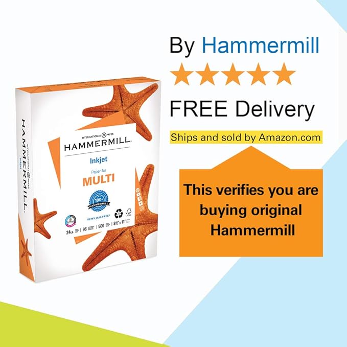 Hammermill Printer Paper, Multipurpose Inkjet Paper 24 lb, 8.5 x 11-96 Bright, Made in the USA, 105050C - 5 Ream (2,500 Sheets)