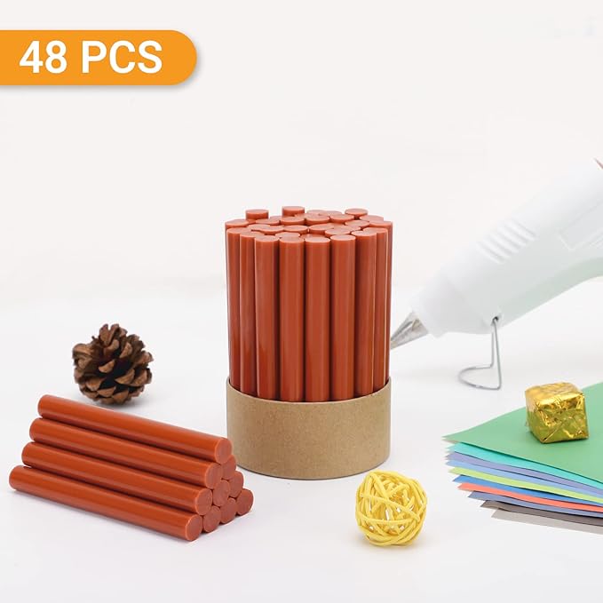 Brick Red Hot Glue Stick, Manarty 48 PCS Full Size 0.43" Dia x 4" Long Hot Melt Glue Sticks, Adhesive EVA Glue Sticks Standard for Seal Stamp DIY Art Craft Decoration Office Project