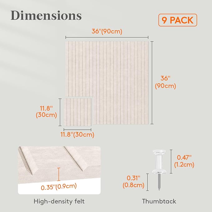 Lifewit Large Felt Bulletin Board, 9 Pack Cork Board Alternative for Walls, 36"x 24" Total Size with Self-Adhesive, Message Board Pin Board with 40 Pushpins for Office Decor, Home, Classroom, Oatmeal