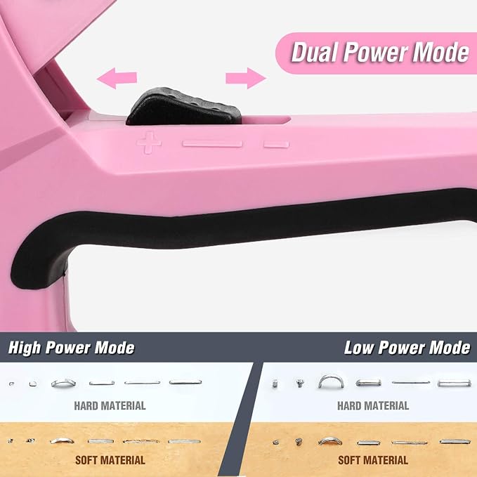 WORKPRO Staple Gun, 6-in-1 Manual Brad Nailer with 4000 Counts Staples | Upholstery Stapler Nail Gun for Fixing Material, Decoration, Carpentry, Furniture, Doors and Windows - Pink Ribbon