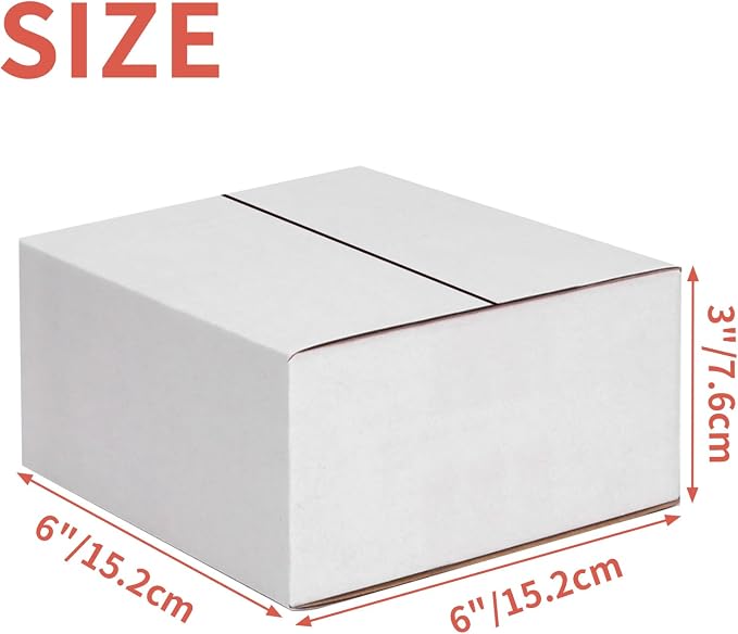 25-Pack Shipping Boxes 6x6x3 Inches, White | Corrugated Cardboard Box for Business Packing, Shipping, and DIY, Easy to Fold and Assemble