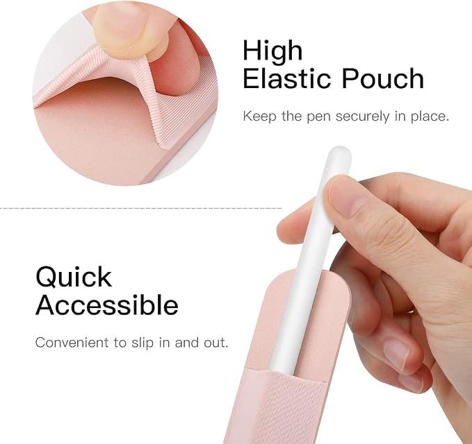 MoKo Adhesive Pencil Case Holder Sticker for Apple Pencil, 2Pcs Rose Gold | Elastic Pencil Pocket Pouch, Adhesive Sleeve, Attached to iPad Case, For Pro/USB-C/1st/2nd Gen and Similarly Stylus Pens