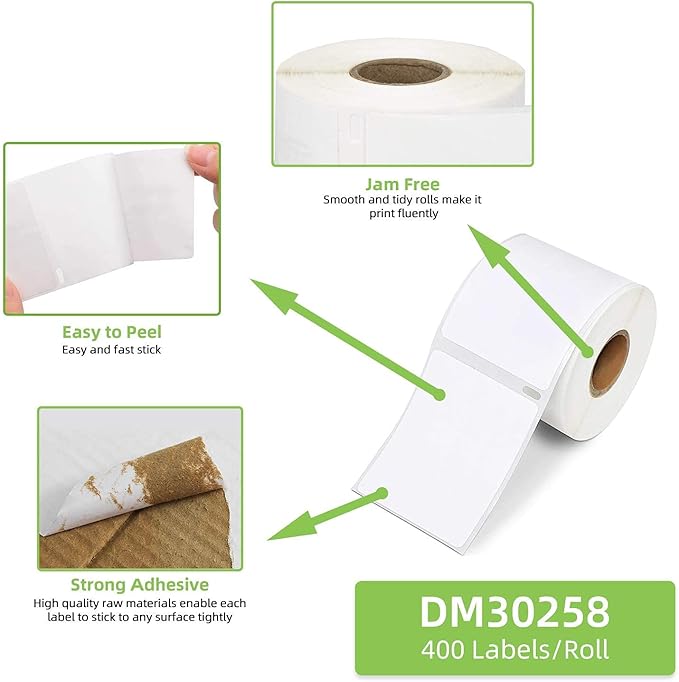 Compatible 2-1/8" x 2-3/4" Direct Thermal Labels Replacement for DYMO 30258 Barcodes Address Postage, Compatible with Rollo, DYMO 4XL & Zebra Desktop Printers (16 Rolls, 400 Labels/Roll)