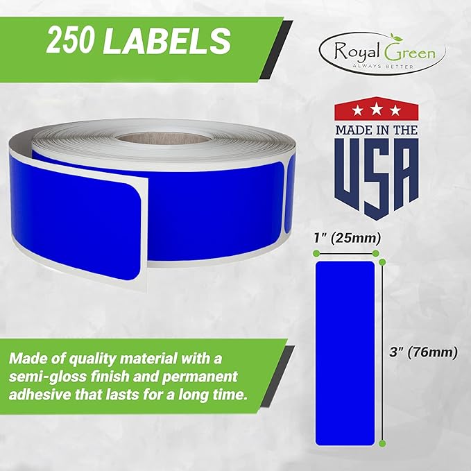 Royal Green Rectangle Label Stickers 3 x 1 inch (7.5cm x 2.5cm) Olive Green Sticker Roll - 250 Pack