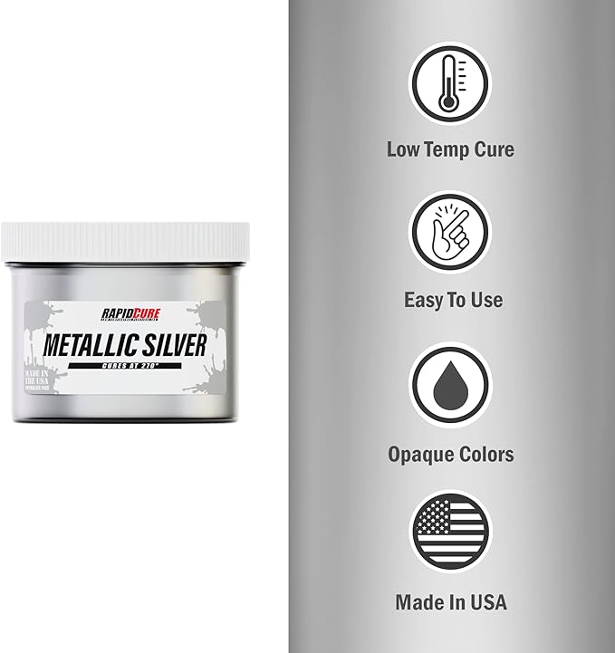Rapid Cure® Screen Printing Ink Silver (8oz.) - Plastisol Ink for Screen Printing, Fast Curing Fabric Paint - Screen Print Direct®, USA Made
