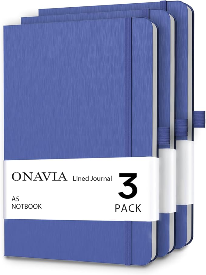 A5 College Ruled Notebook 3 Pack, Hardcover Lined Journals for School Notes, Study, Homework, Class Writing and Journaling, 160 Pages (80 Sheets), 5.8 x 8.3 in, Royal Blue