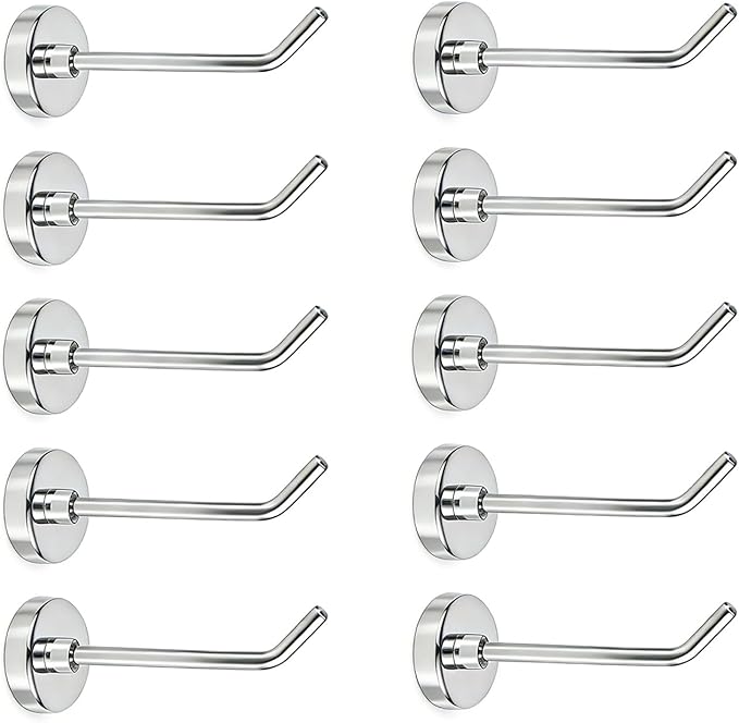 Strong Magnetic Hooks, 10 Pcs, 2.2 Inch Long, Silver, SS Magnet Hooks for Hanging Strong, Buttom - 0.63 Inch, Refrigerator, Kitchen, Whiteboard, Towel, Grill, Fridge, Garage