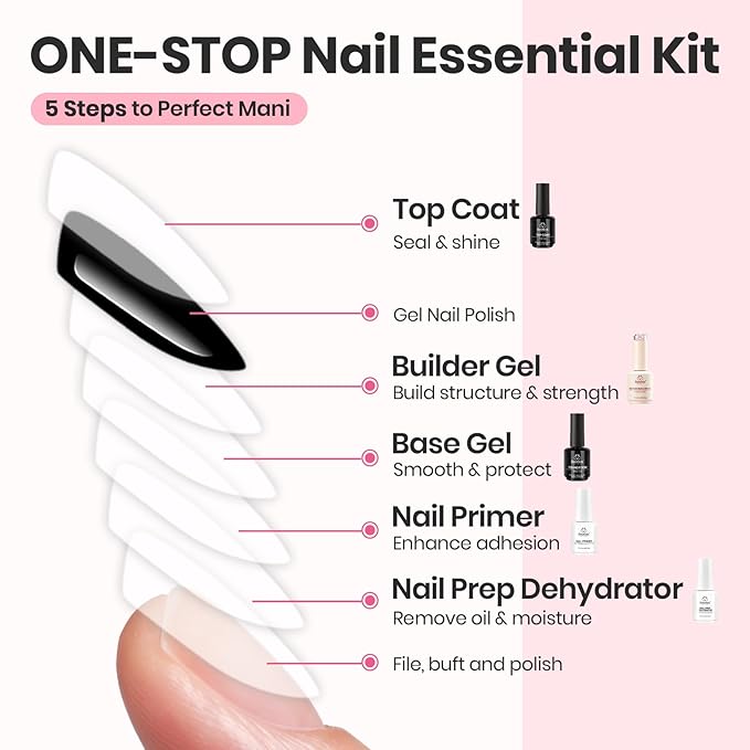 Beetles Builder Gel Set with Nail Dehydrator and Primer,Base Top Coat,Rosy Dew-Pink & Glitter Pink for Nails Extension & Apex Strengthening, Thickening Weak Nails, DIY UV Nail at Home for Beginners