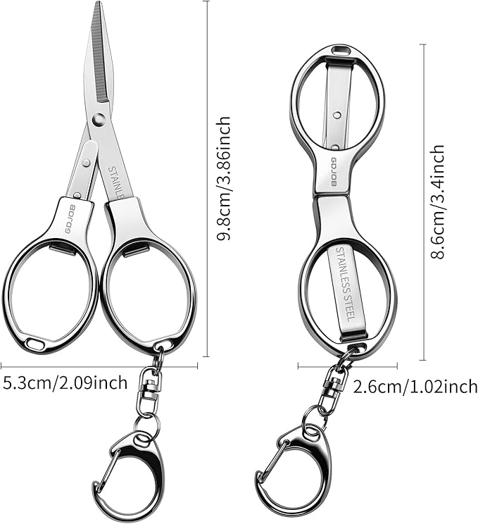 Folding Scissors 2 PCS Portable Keychain Travel Retractable Knife, Secure Portable Scissors for Home, Office, Fishing