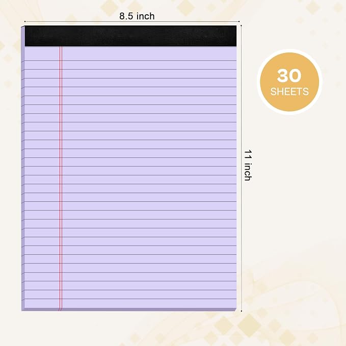 4 Pack Purpel Legal Pads 8.5 x 11 Purpel Note Pads 8.5 x 11 Notepad 8.5 x 11 Micro Perforated Writing Pads Lined Paper Pads Wide Ruled Pad of Paper 30 Sheets Notebook for Study, To-Do Lists, Office