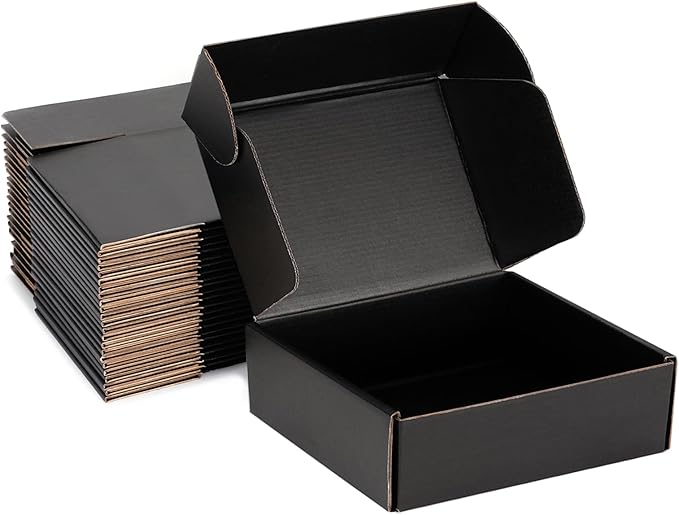 Small Shipping Boxes 10x10x3 Inch (25 Pack) - Sturdy Black Corrugated Cardboard Boxes for Small Business, Ecommerce, Mailing & Packaging | Recyclable Gift & Storage Boxes