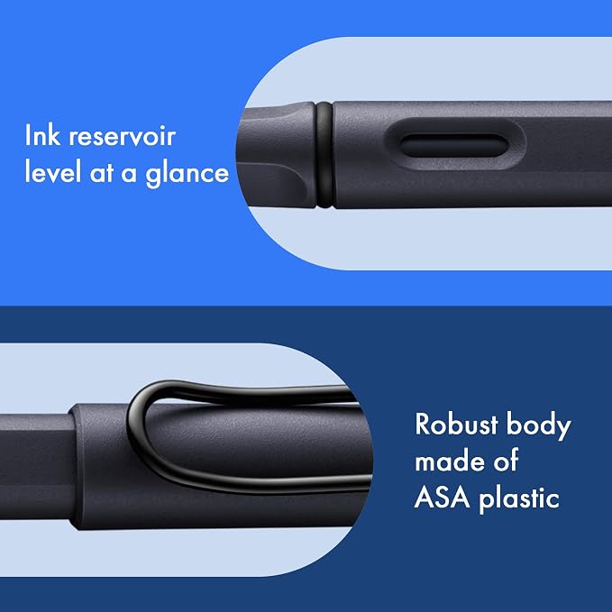LAMY safari steel black - Fountain Pen with ergonomic grip & polished steel nib in size F - ideal for any Writing & Calligraphy - including LAMY T 10 blue cartridge - Right-Handed | Lamy Fountain pen with ergonomic grip - robust ASA plastic - incl. LAM...