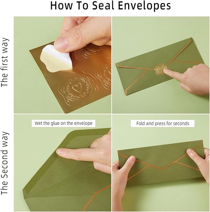 50 Pack #10 Business Envelopes with Gold Border, Self Seal Standard Envelopes with Gold Stickers for Office, Checks, Letter Mailing, Invoices, 4 1/8 x 9 1/2 Inches (Olive Green)