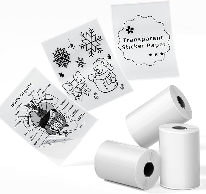 Phomemo T02 Transparent Paper Clear Sticker Paper- Sticker Paper for Phomemo T02/T02Pro/Q02E/M02X/Y02C/Q02/M02L Mini Sticker Printer, for Study Notes, Photos, List, 3-Rolls