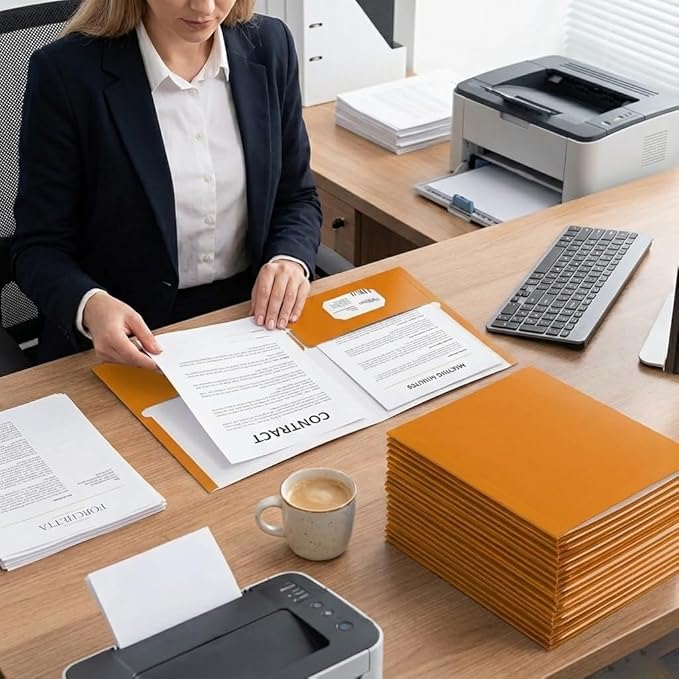 Zzrywuty File Folders with Pockets Letter Size,50-Pack Paper Folders with Card Slot,Orange Two Pocket Folders for School Students,Businessmen,Home and Office Workers