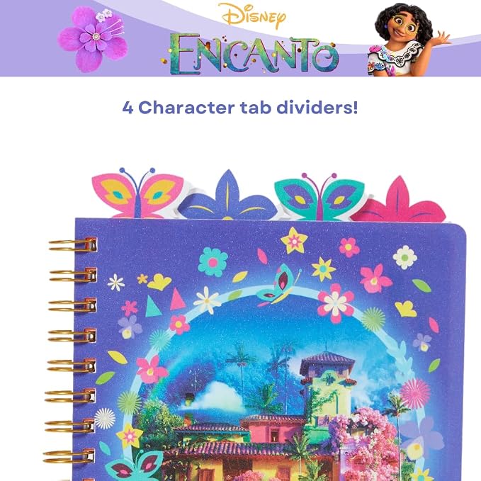 Disney Encanto Tab Journal Notebook, Spiral Bound, 96 Lined Pages, 8 x 7 inches, Purple