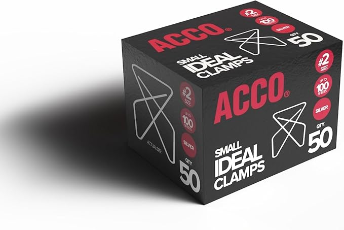 ACCO Ideal Butterfly Paper Clamps, Steel Wire, Small 1.5 Inch Size, 100 Sheet Capacity, Silver, 50 Clamps per Box (A7072620)