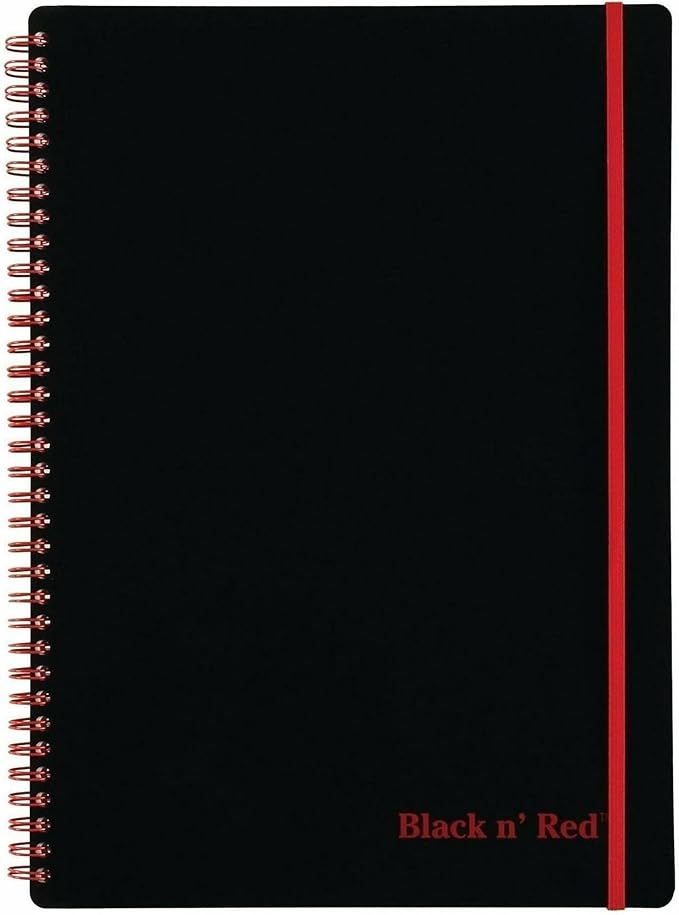 Black n' Red Notebook, Business Journal, 11-3/4" x 8-1/4", 70 Sheets, Ruled, Optik Paper, Scribzee App, Flexible Poly Cover, Wirebound, Black (E67008)