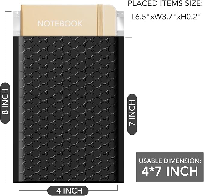GSSUSA Black Bubble Mailers 4X8" 200 Pack, Usable Size 4X7" Padded Envelopes Small Shipping Mailer Strong Adhesion Bubble Envelope,Self-Seal Mailing Envelopes for Small Items, Business
