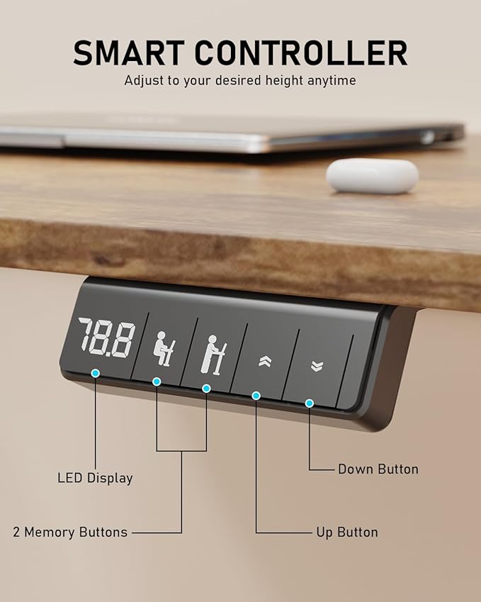 Standing Desk, Small Height Adjustable Electric Stand up Desk, 40" x 24" Sit Stand Computer Home Office Desk with Splice Board, Black Frame/Rustic Brown Top