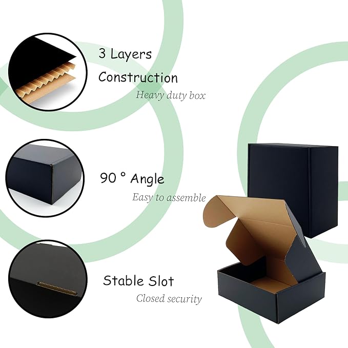 24 Pack 7x6x3 inch Black Shipping Boxes ，Cardboard Packaging Boxes for Mailing Shipping Corrugated Cardboard Boxes for Packaging Small Business Craft Flat Shipping Boxes Empty Gifts Giving Products