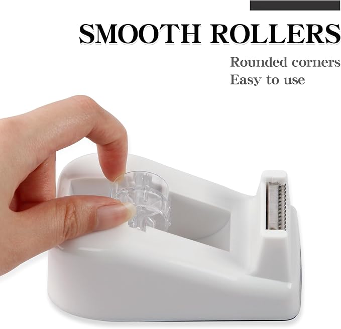 Desktop Tape Dispenser with Nonskid Base,Includes 12Rolls of Tape | [White] [Transparent Tape (0.71” x 1000” Per Roll)] [Heavy-Duty Non-Slip Office Tape Dispenser for Home, Office]