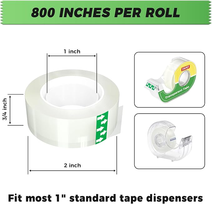 SWRT Tape, 48 Rolls Clear Tape Refills for Dispenser, Transparent Tape, 3/4 in x 800 in Tape Rolls, Strong Adhesive Tape for Gift Wrapping, Home, School & Office Tape (Pack of 2)