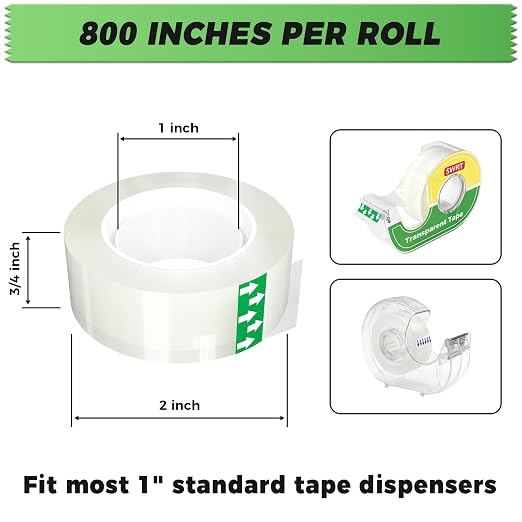 SWRT Tape, 24 Rolls Clear Tape Refills for Dispenser, Transparent Tape, 3/4 in x 800 in Tape Rolls, Strong Adhesive Tape for Gift Wrapping, Home, School & Office Tape