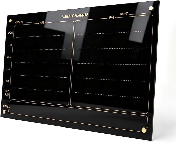 Glass Whiteboard 24"X36" Weekly Calendar Blackboard Magnetic Planner WritingBoard Dry Erase Board Frameless White Board for Office School Home Tray, 3 Marker,4 Magnets and 1 Eraser