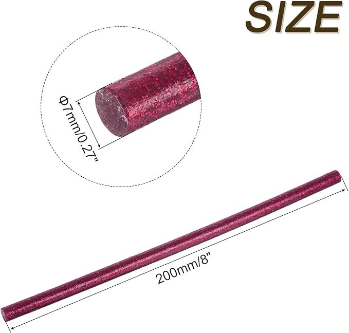 uxcell 30pcs Full Size Hot Glue Gun Sticks 8-inch x 0.27-inch High Sticky Small Hot Glue Sticks for Glue Gun, Glitter Rose Red