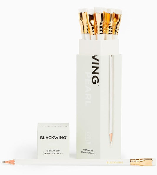 Blackwing Pearl Pencils - 12 Count, Incense-cedar, Premium Japanese Graphite, Pearlescent White, Balanced Lead, Great for Journaling and Writing