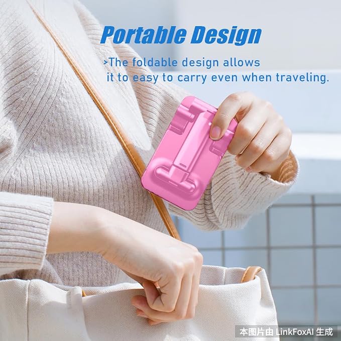 Phone Stand for Desk, Cell Phone Holder Cute Smart Cellphone Stand Foldable Stands Compatible with Under 8" Devices, Office Accessories, Sakura Pink